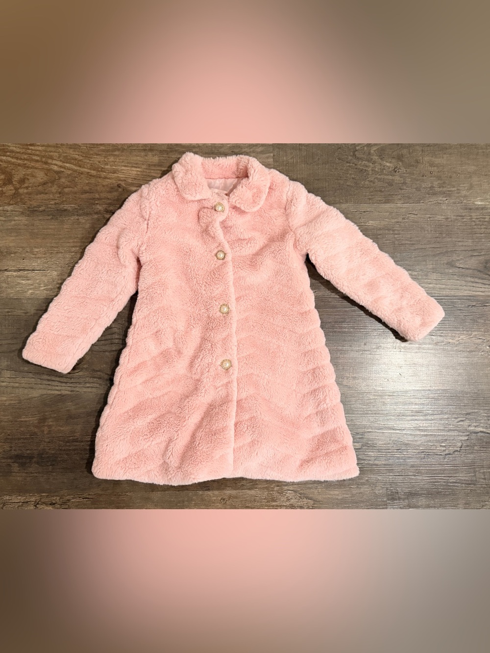 Biscotti Pink Plush Faux-Fur Coat with Pearl Buttons